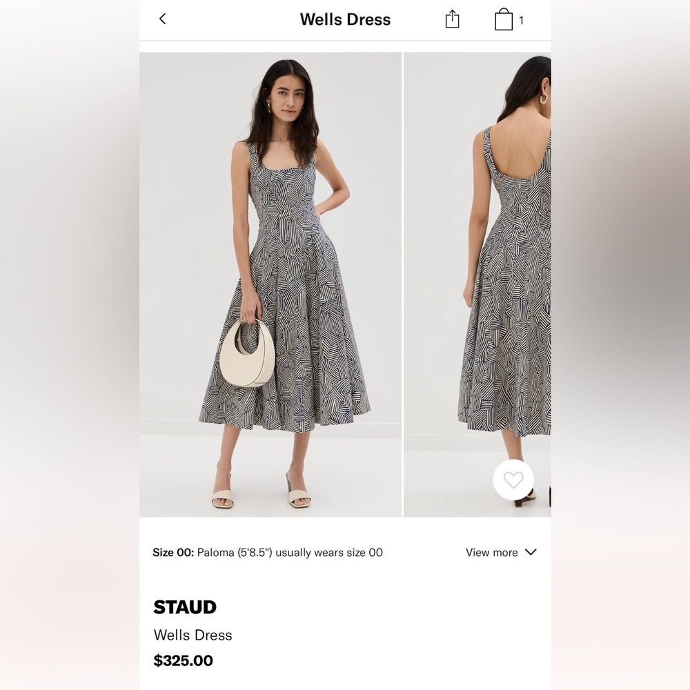 STAUD black and Cream Striped Dress